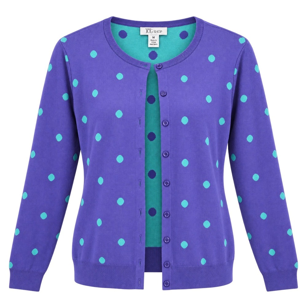 THE TOG SHOP Vintage 2000s Polka Dot Cardigan Sweater Purple Teal Medium